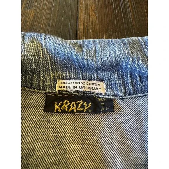 VTG Krazy Krinkle Denim Jean Jacket Women Large Distressed 80s 90s *flaw - Picture 8 of 10